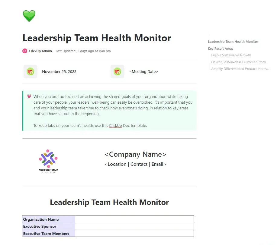 Understand self-deception with the Clickup Leadership Team Health Monitor Template