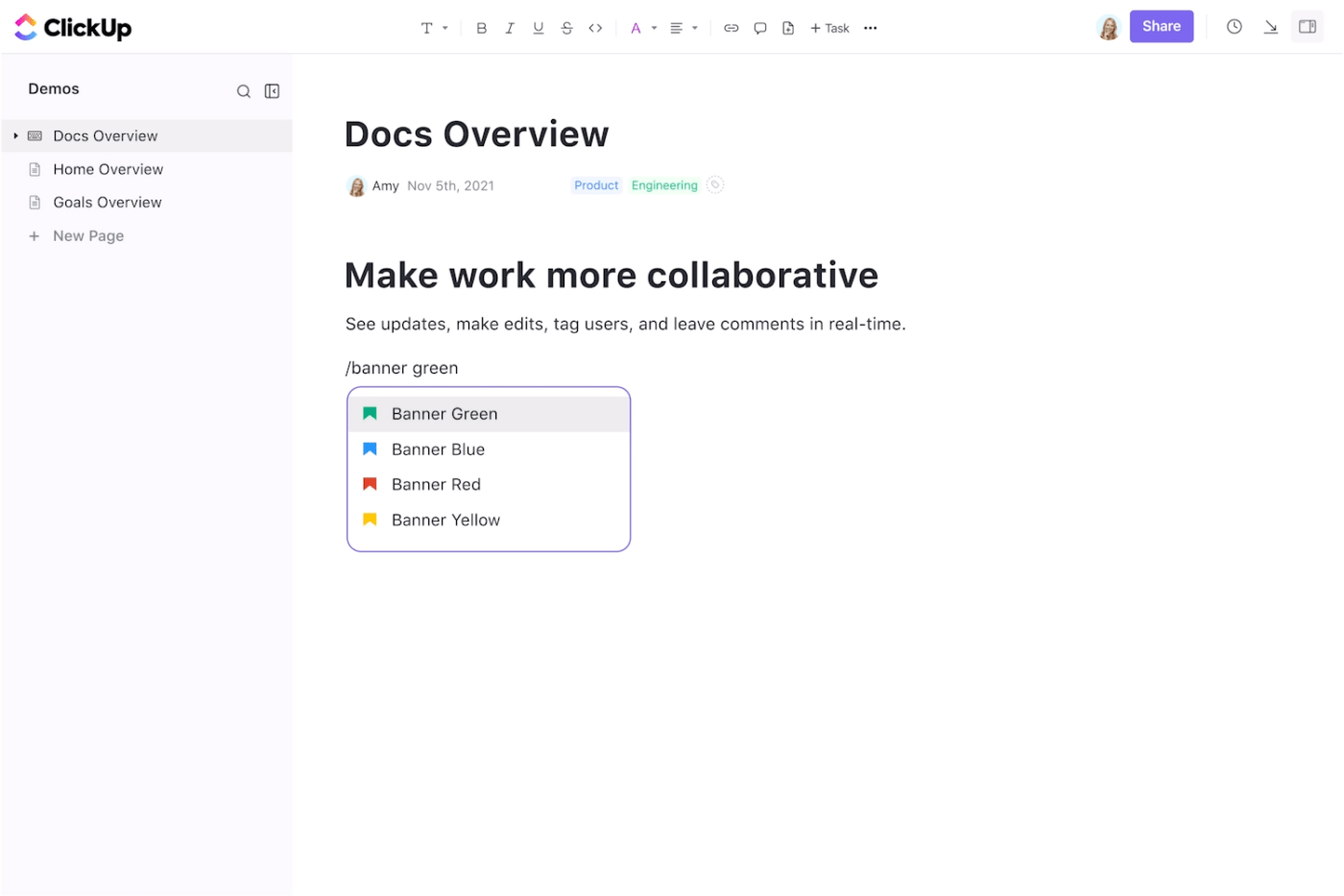 ClickUp Docs for collaborative editing