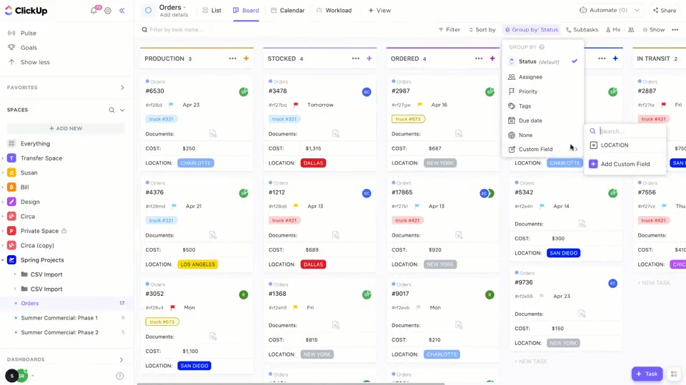 Widok Tablicy Kanban w ClickUp