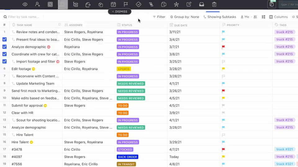 Vue Tableur ClickUp