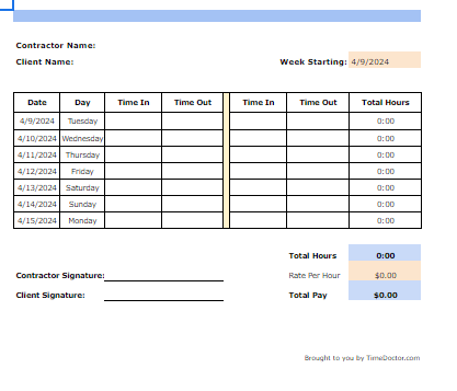 Google Sheets Agency Weekly Timesheet Template