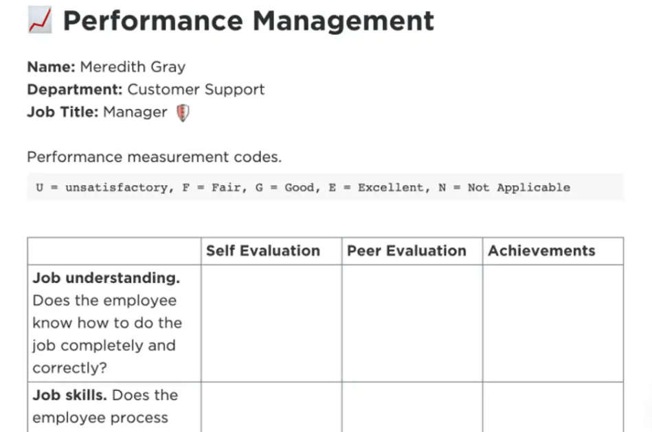 ClickUp’s Performance Review Template 