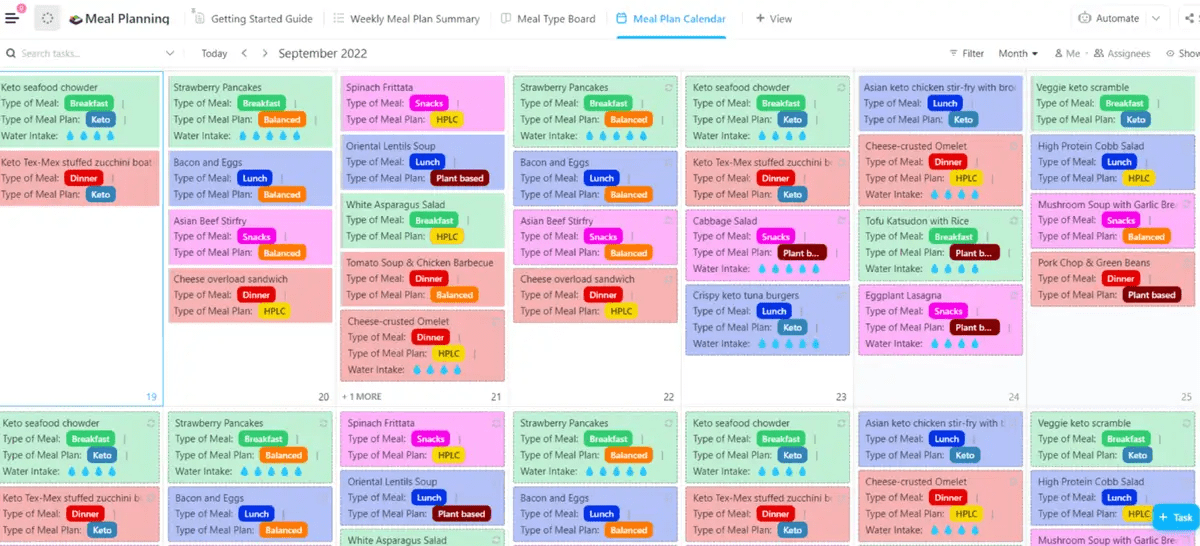 Planeje as refeições da semana inteira sem cansaço ou estresse com o modelo de planejamento de refeições do ClickUp