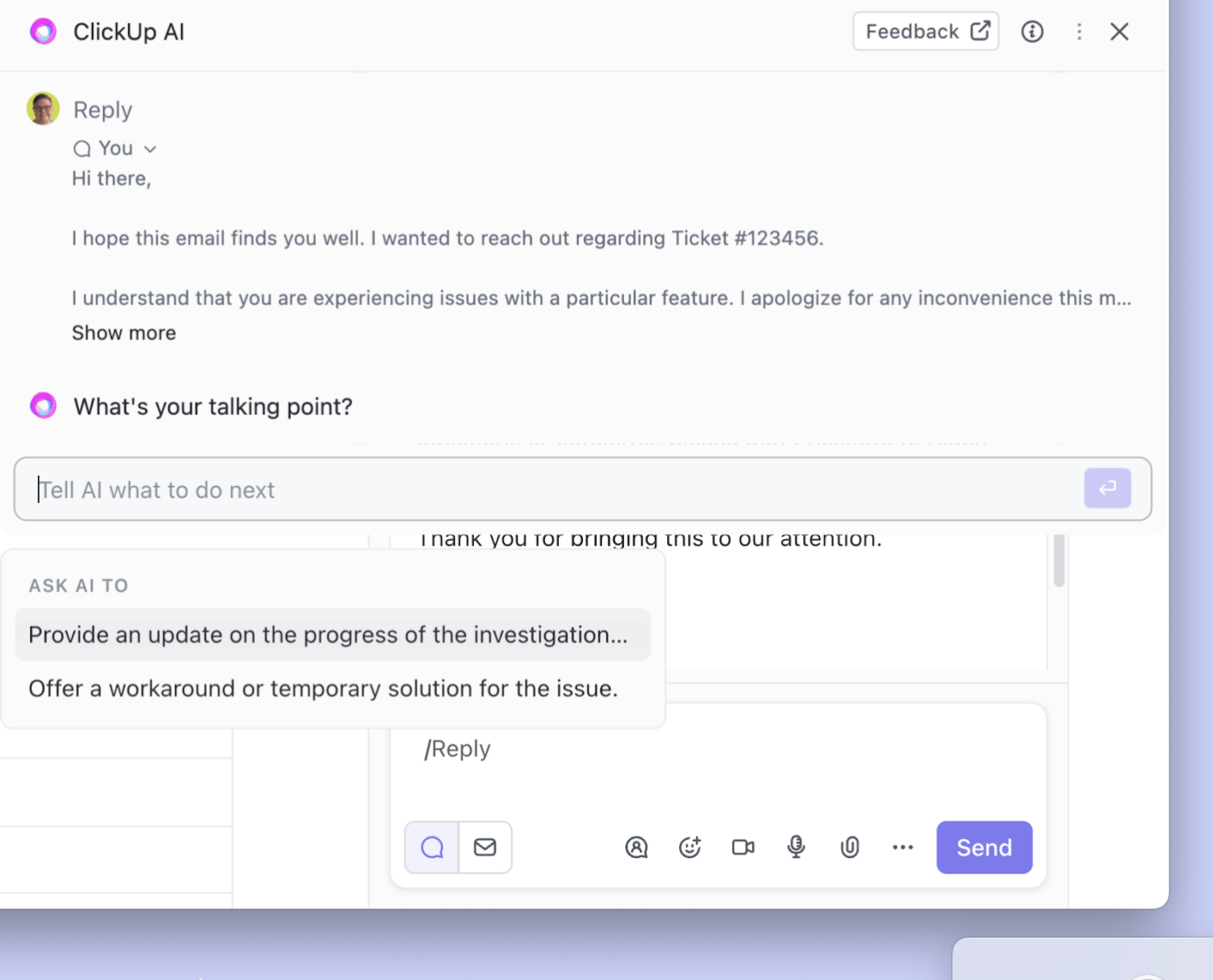 Reply with ClickUp AI when you receive a response to your email 