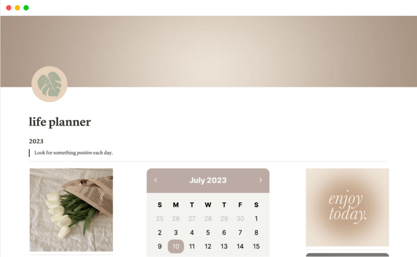 Vorlage für die Lebensplanung von Notion