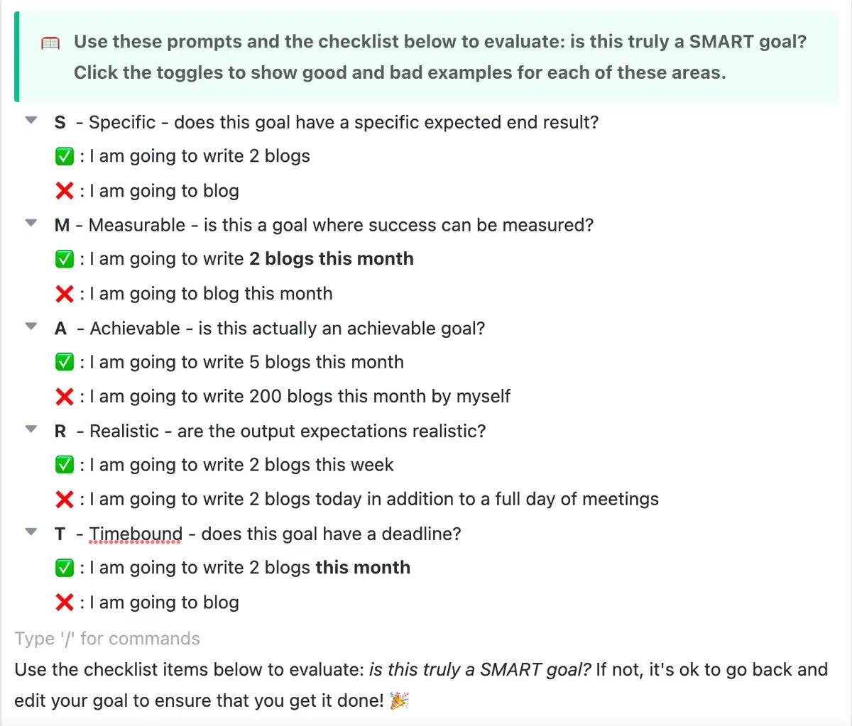 ClickUp SMART Goals Template menyediakan kerangka kerja yang jelas untuk membuat tujuan yang spesifik, terukur, dan dapat dicapai, membantu Anda tetap berada di jalur yang tepat dengan tenggat waktu dan target yang realistis