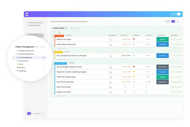 Simplify task management within an all-in-one framework with ClickUp’s Task Management Template
