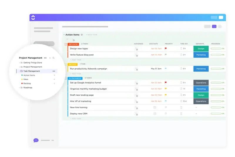 Utilizzate il modello ClickUp Task Management, pronto all'uso, per una pianificazione efficiente dei progetti