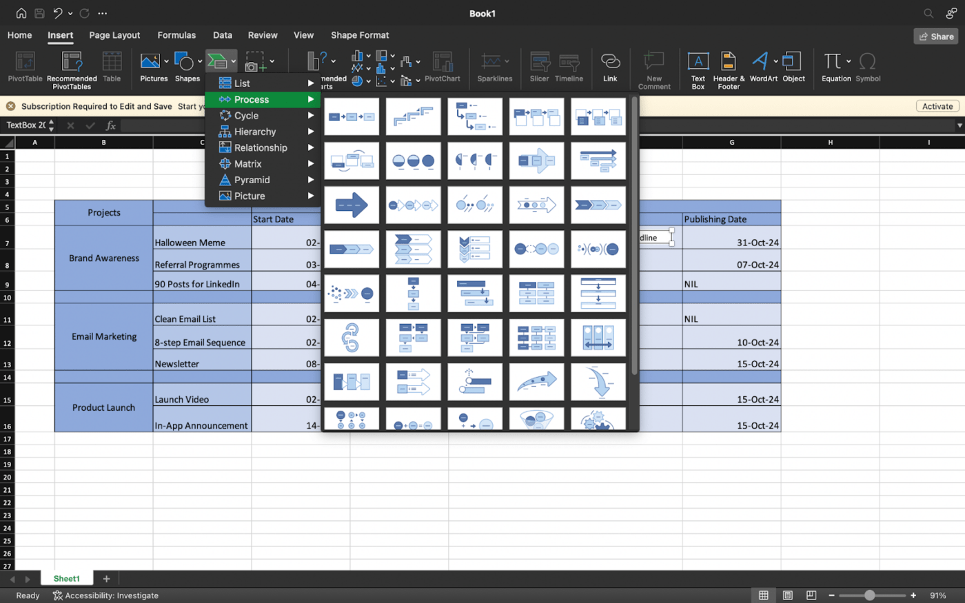 SmartArt in Excel 