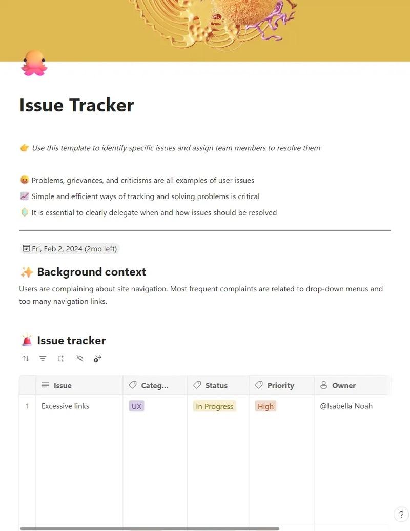 Szablon Microsoft Loop Issue Tracker