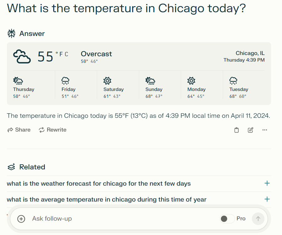 Weather information on Perplexity AI