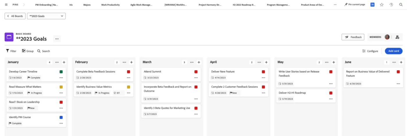 Board view of Adobe Workfront, among the leading project management tools for creative teams