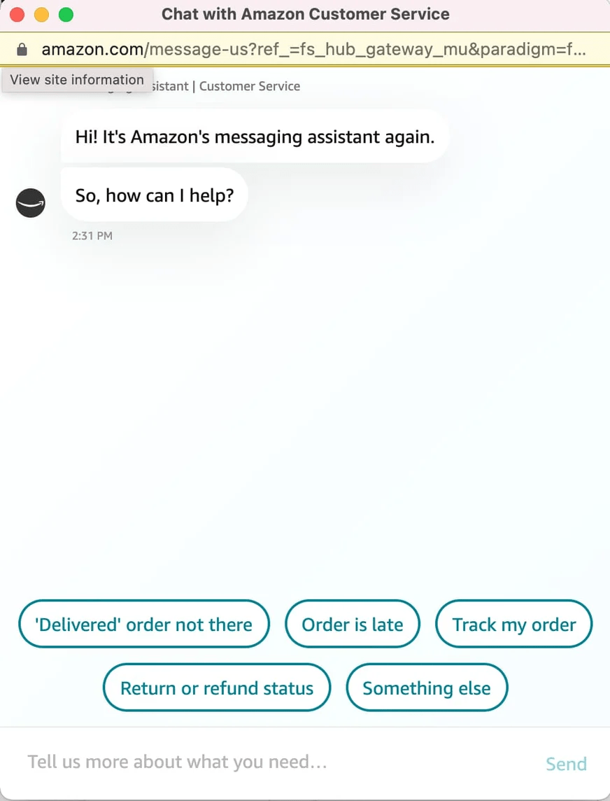 Amazon's customer service chatbot