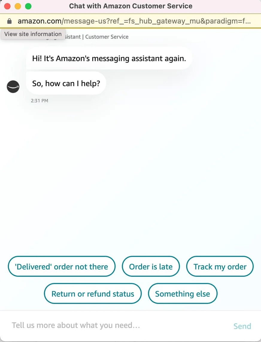 De klantenservicechatbot van Amazon