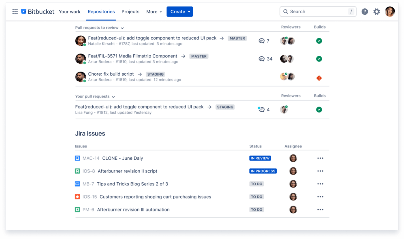 Bitbucket dashboard