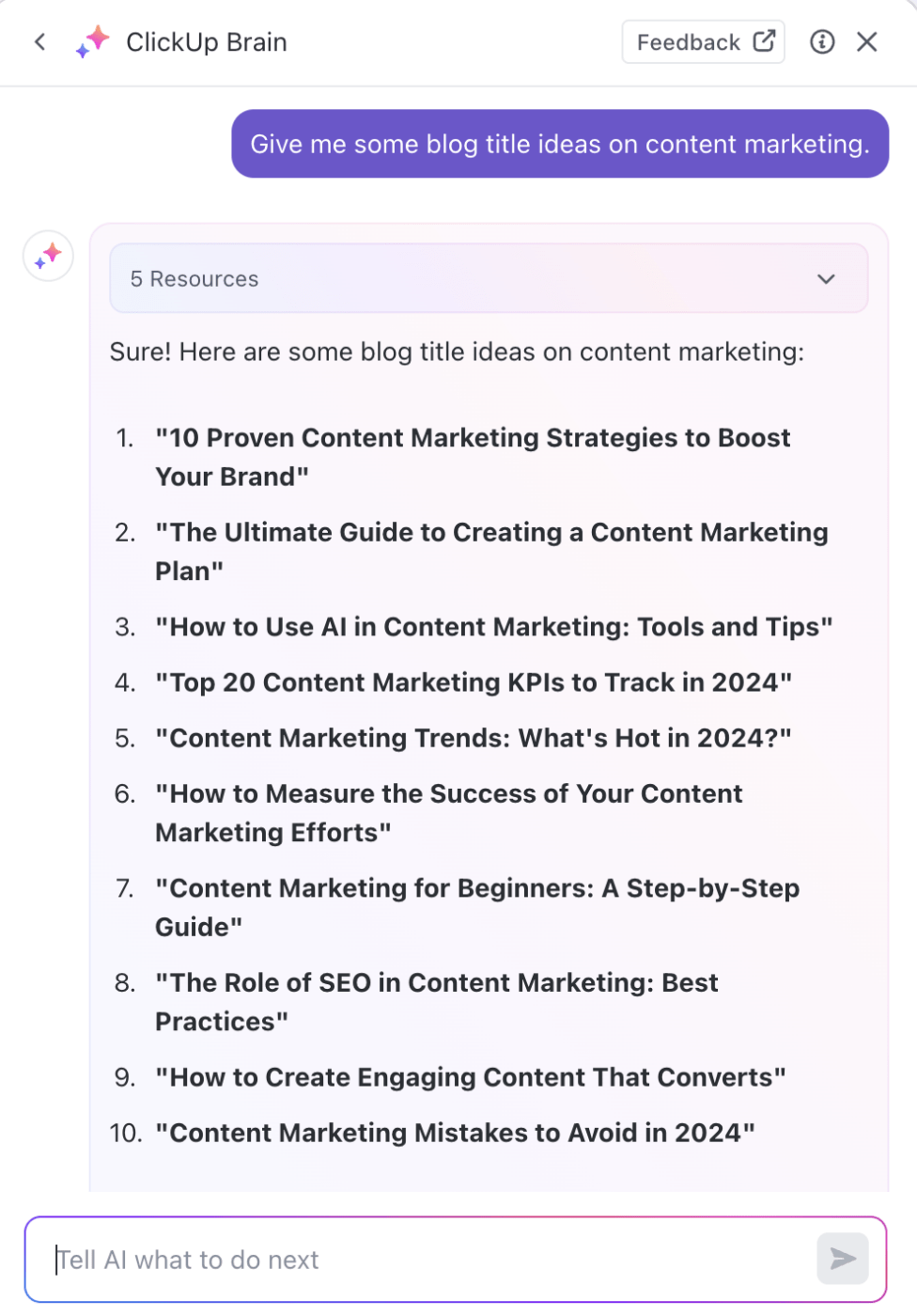 ClickUp Brain의 블로그 제목 제안