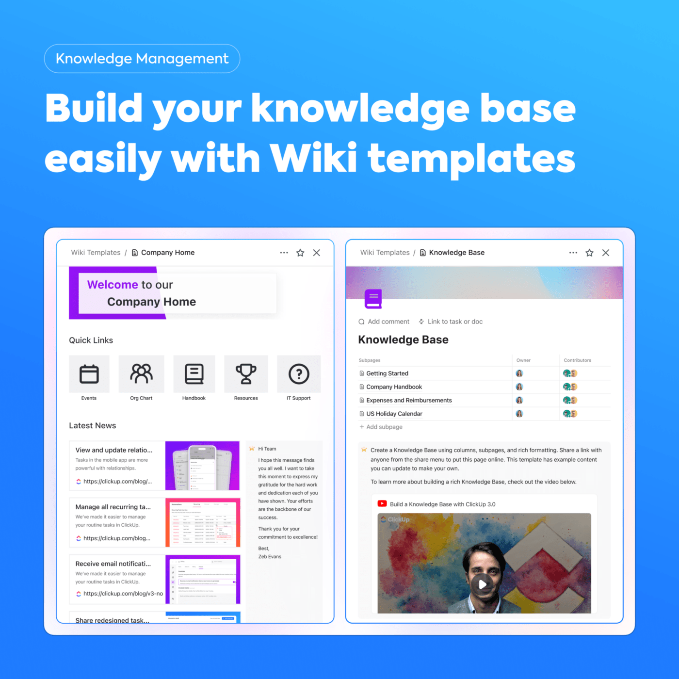 ClickUp Knowledge Base With Templates Graphic