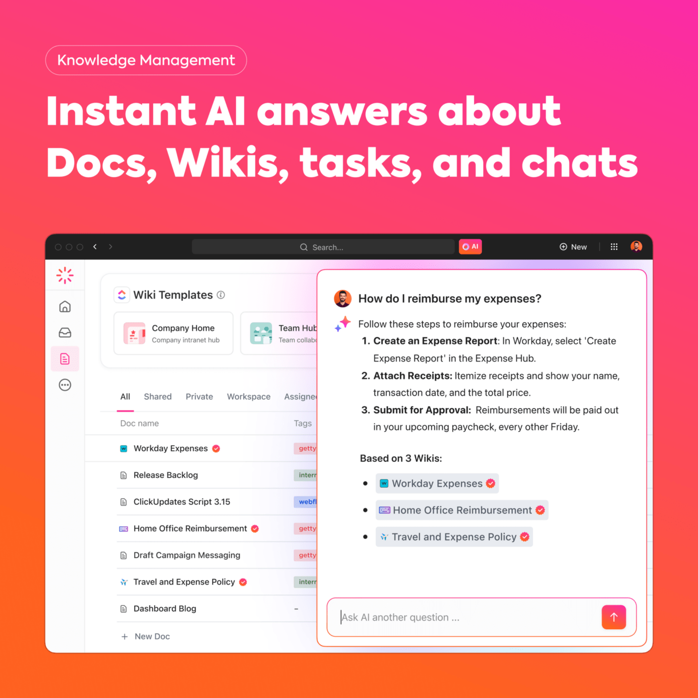 ClickUp Knowledge Management AI Graphic
