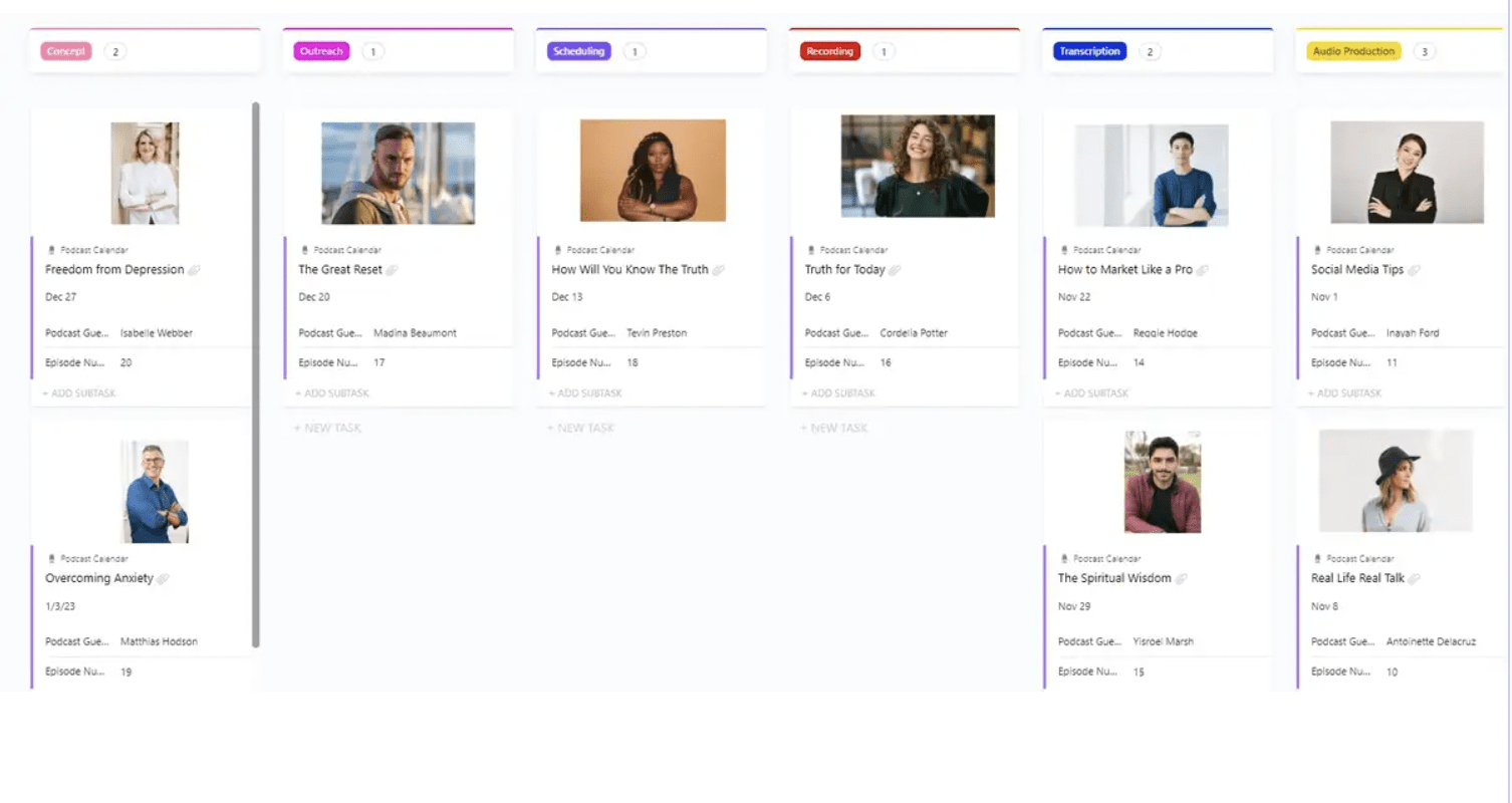 Schedule your podcasts through the ClickUp Podcast Calendar Template