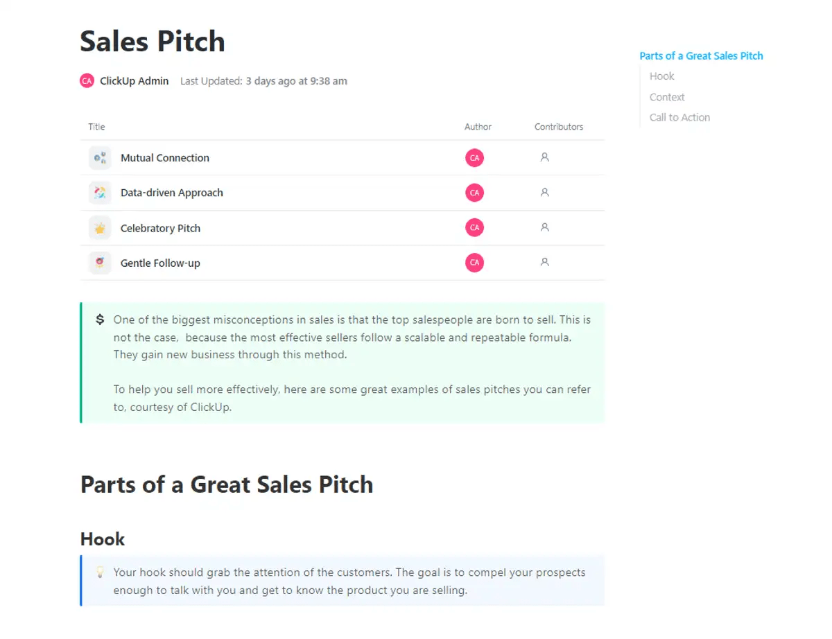 ClickUp Sales Pitch Template