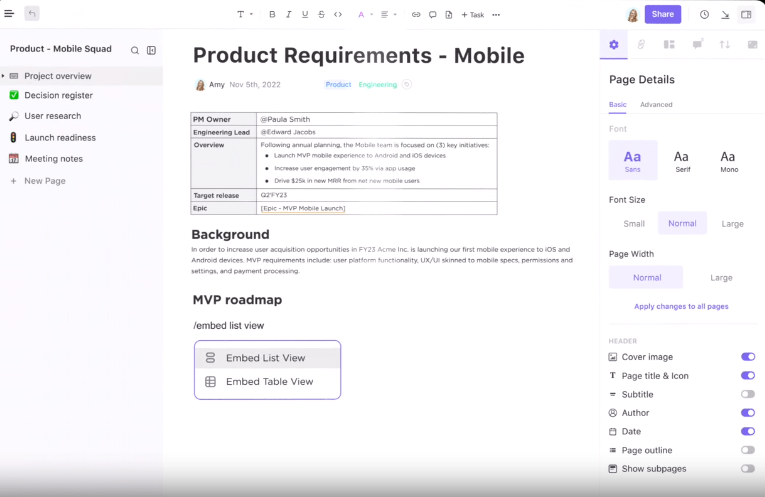 ClickUp’s product management platform 