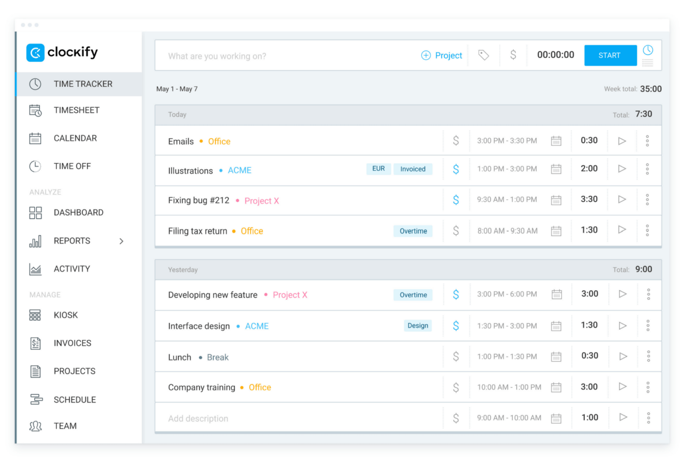 Clockify time tracker