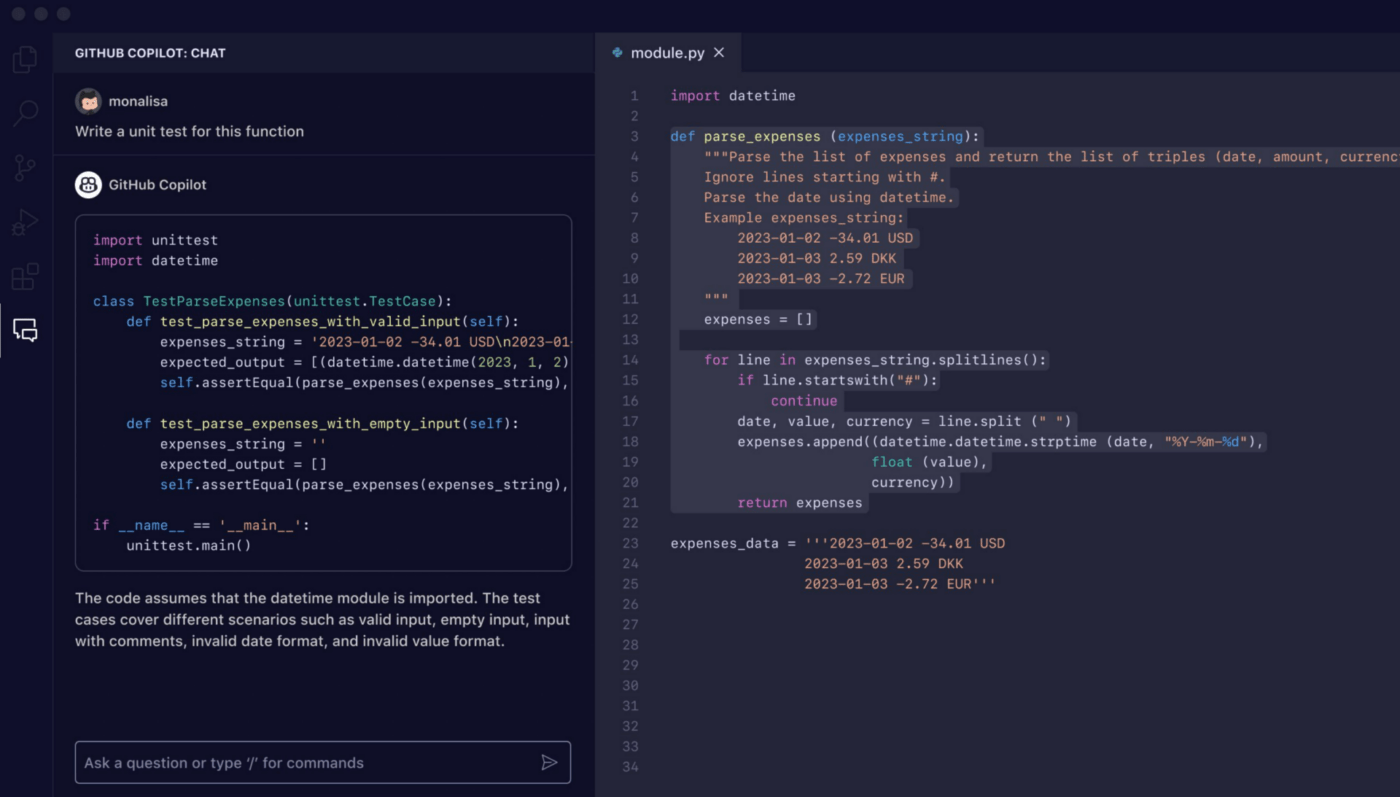 Writing codes using GitHub Copilot