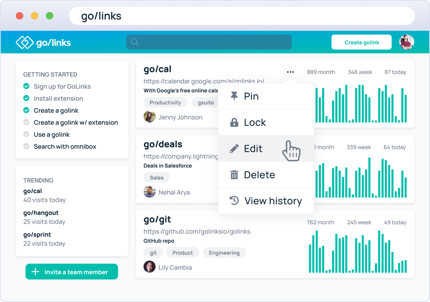 GoLinks dashboard