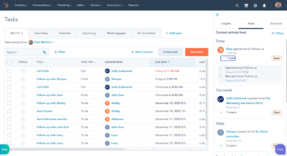 Simplifique as tarefas relacionadas a clientes potenciais e contatos no software de gerenciamento de tarefas da HubSpot