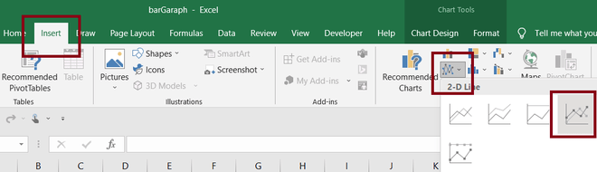 Inserting a line chart in Excel