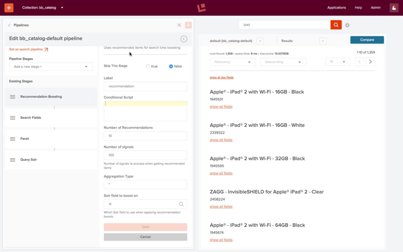 Lucidworks Fusion dashboard