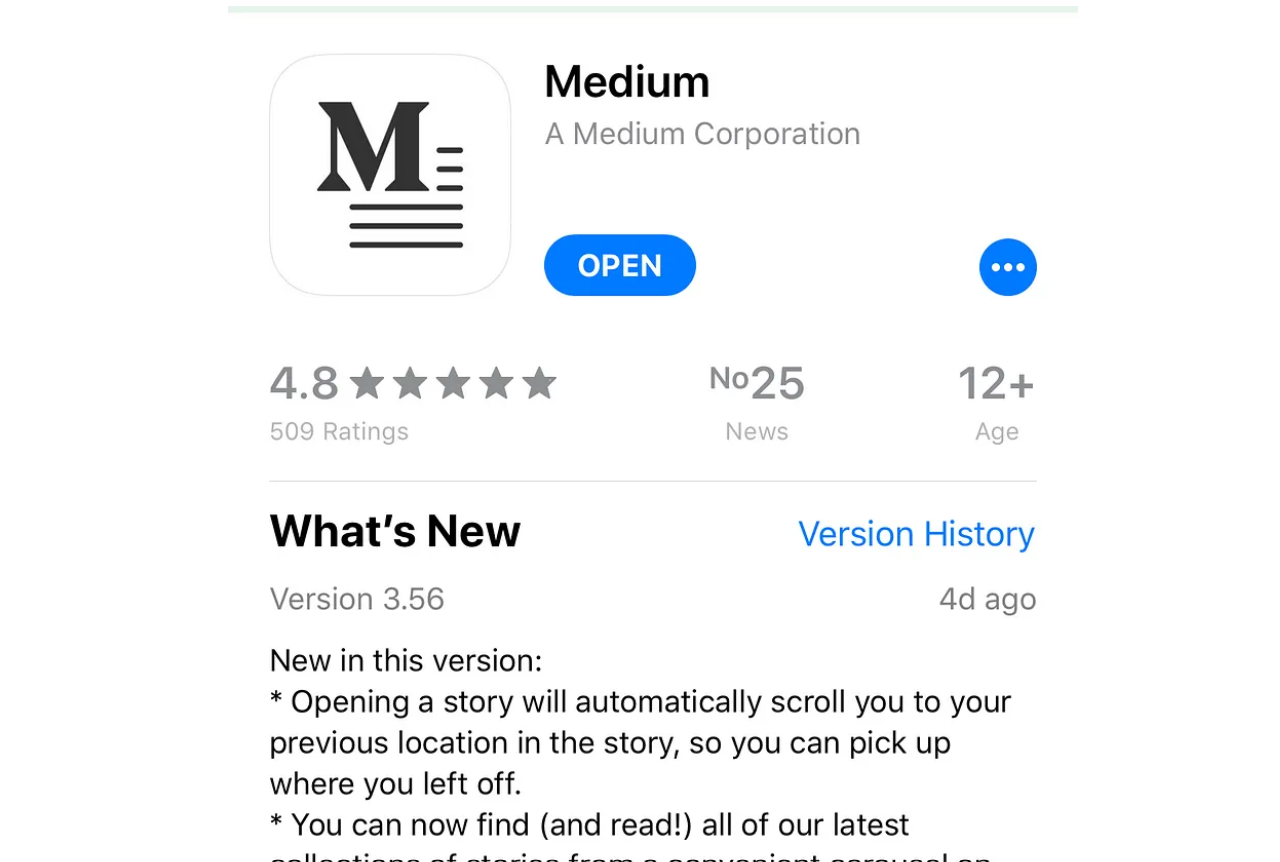 Medium's release notes