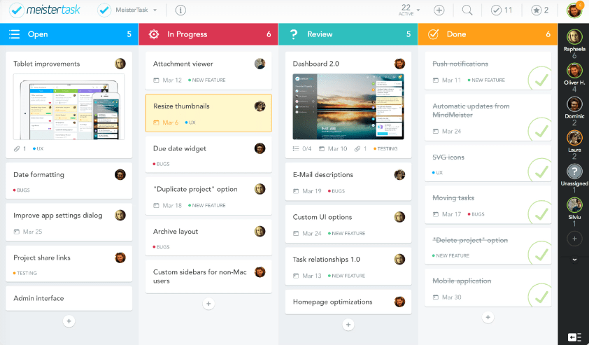 MeisterTask lets you organize tasks easily through intuitive Kanban boards