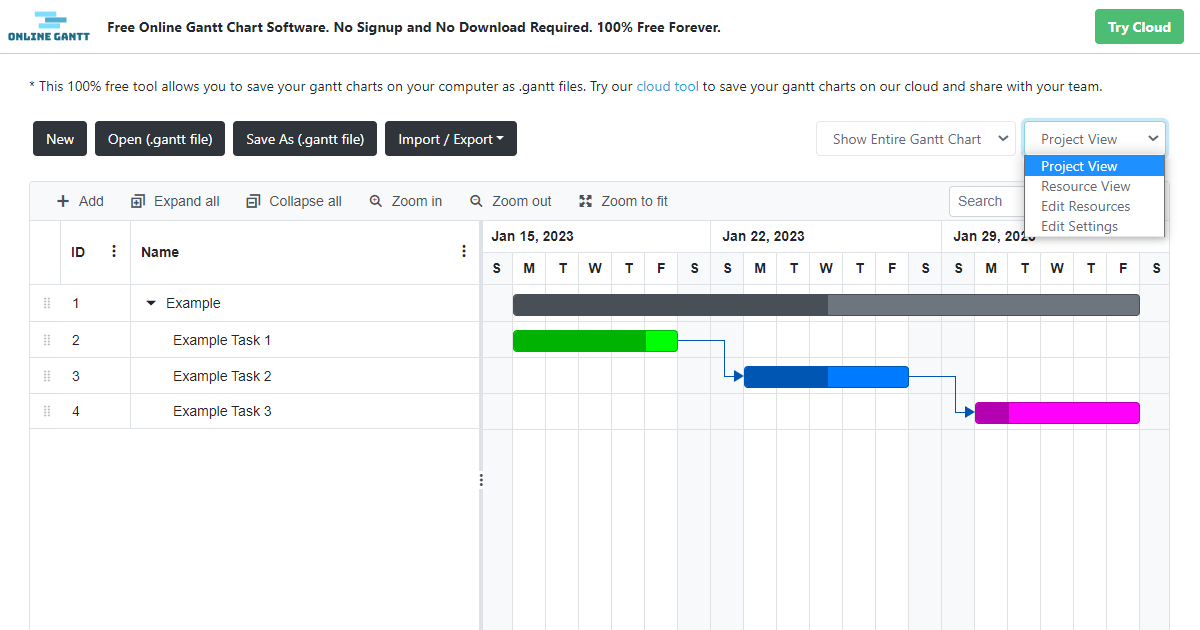 Kreator wykresów Gantta na Online Gantt