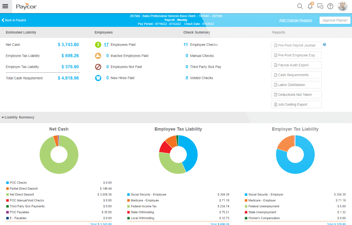 Paycor's payroll management interface