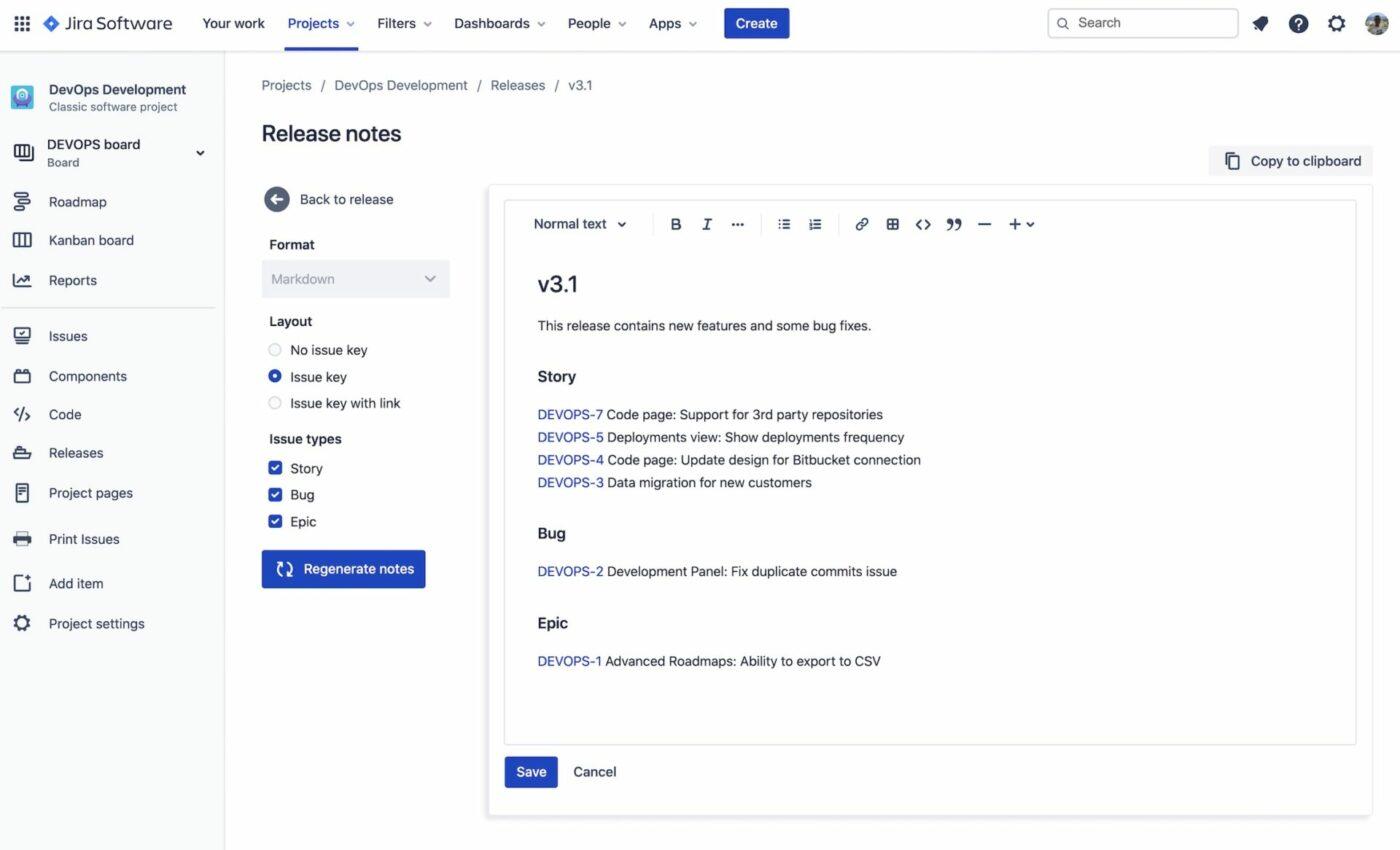 Release notes on Jira