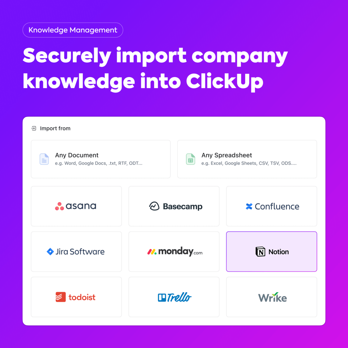 Secure Import of ClickUp Knowledge Manager With AI Graphic