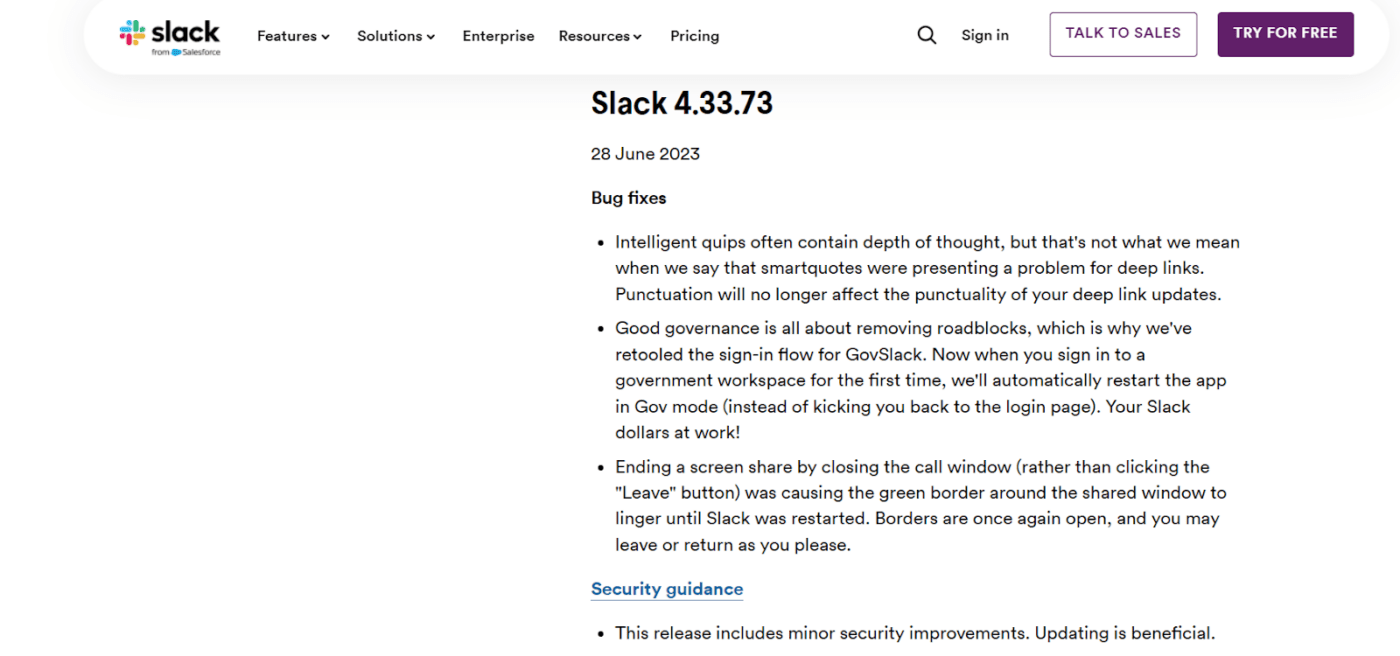 Slack Release Notizen