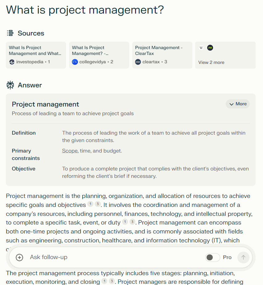 Source citation in Perplexity AI