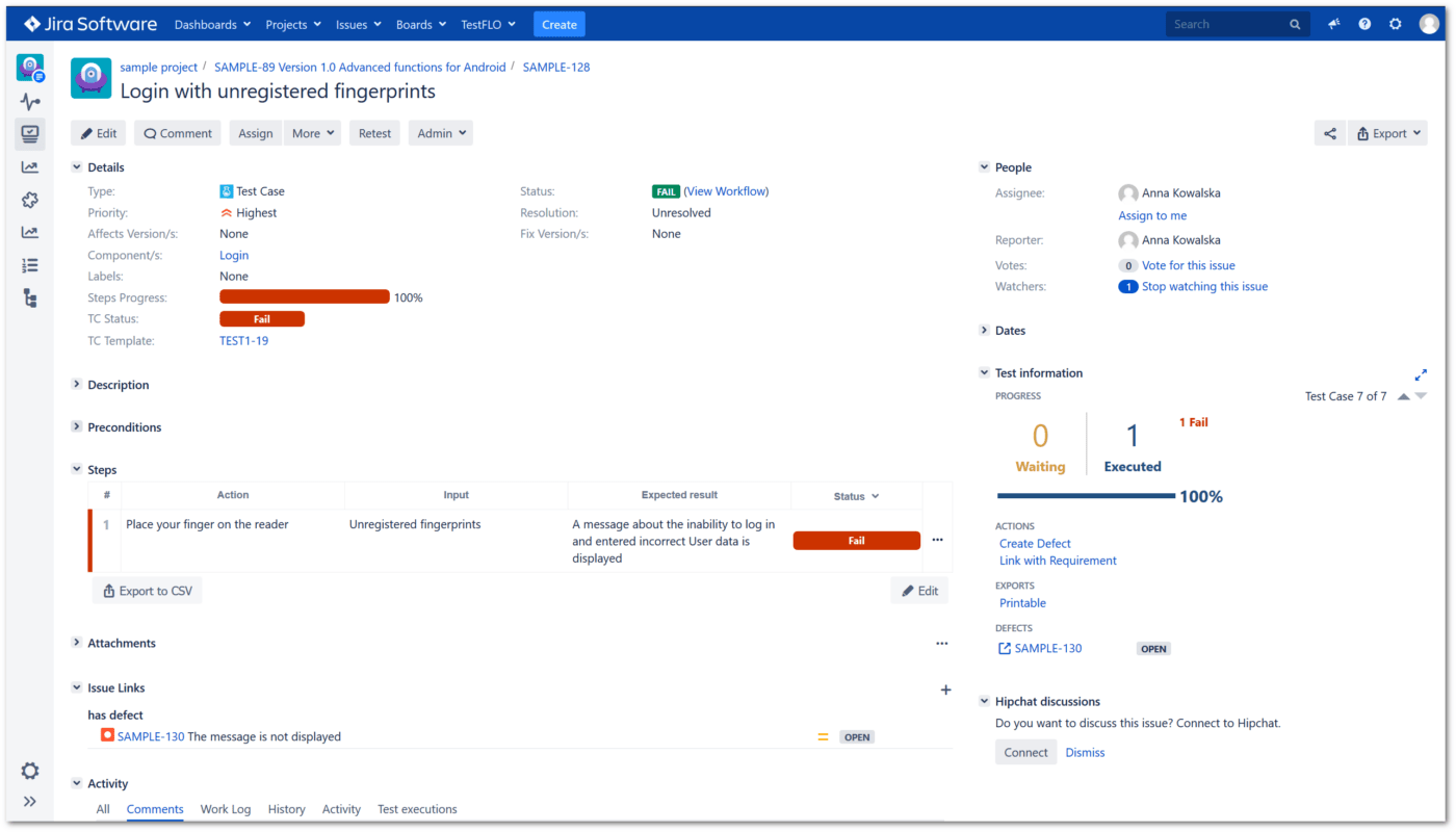 Painel de controle do TestFLO