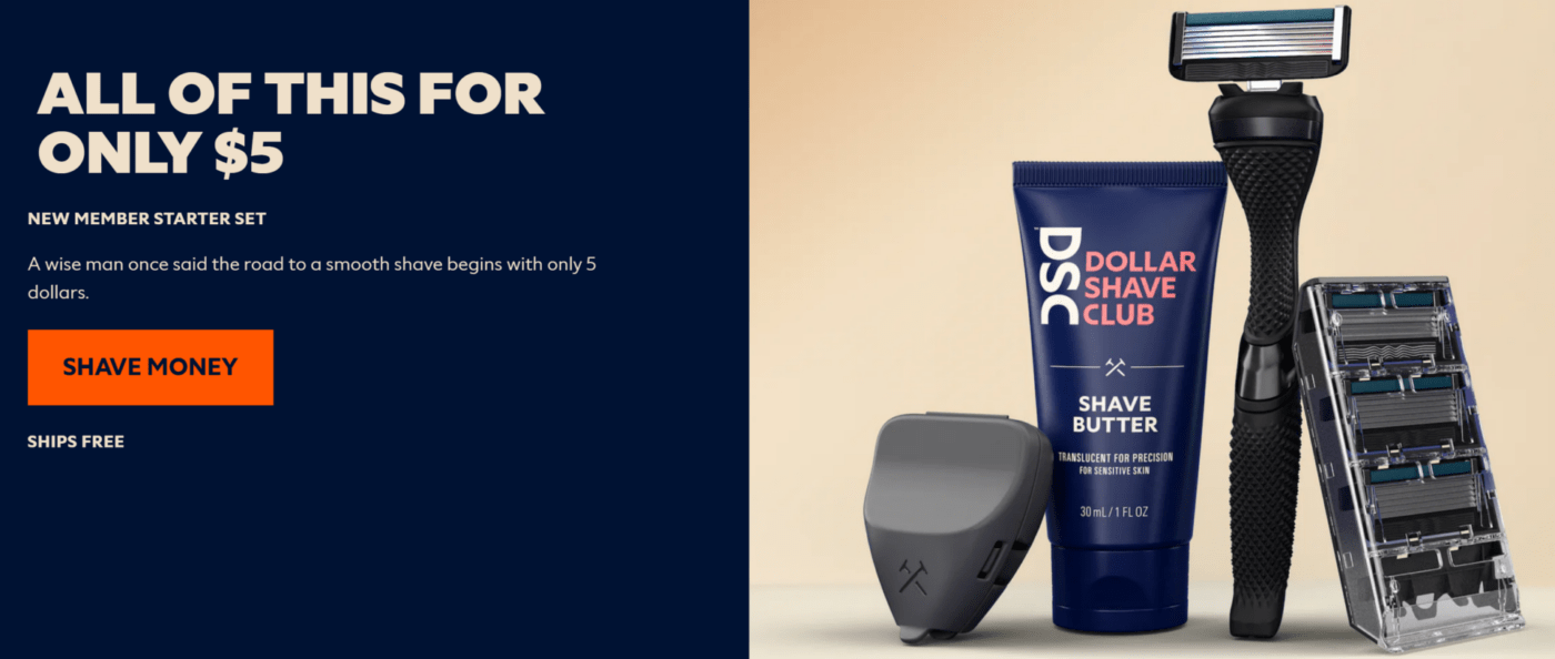 Halaman beranda The Dollar Shave Club