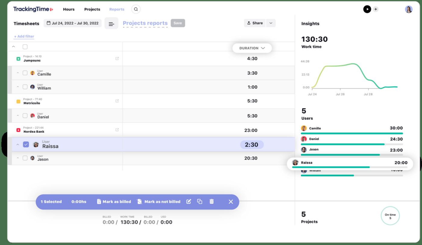 TrackingTime Interface