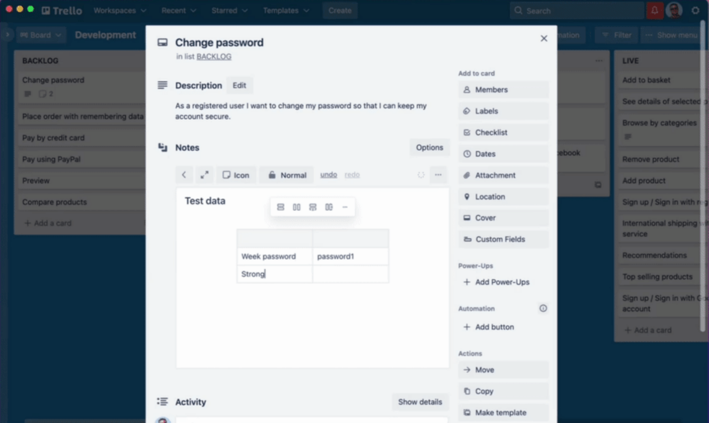 Trello Notes and Docs feature