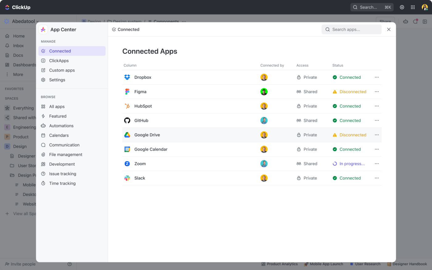ClickUp Universal Search connected apps