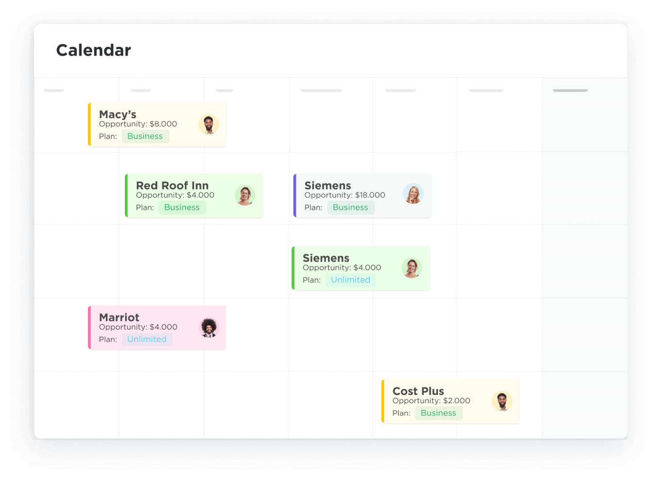 Visualizzazione del calendario di ClickUp