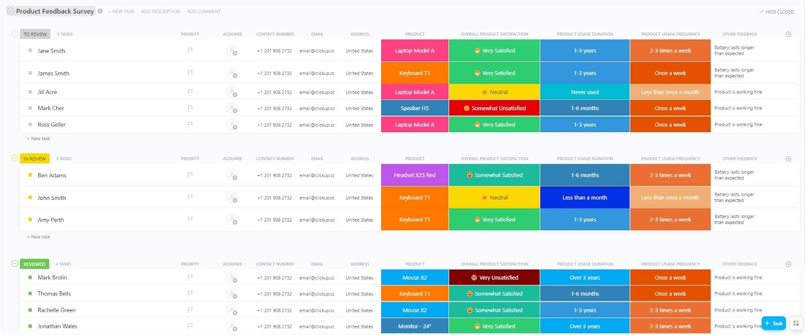 Recueillez des commentaires, gérez les demandes, réalisez des sondages et collectez des données pour les tâches en un seul endroit avec le modèle de formulaire de retour d'information de ClickUp