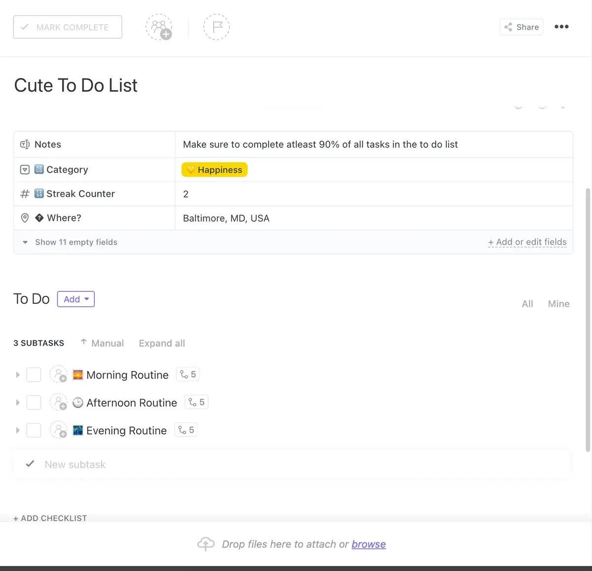 Planifiez votre routine quotidienne et créez des habitudes productives avec le modèle de liste quotidienne à faire de ClickUp