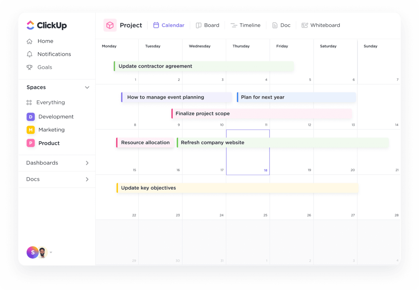 Easily view and manage your entire week's calendar with ClickUp's Calendar view