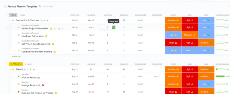 ClickUp's Project Planner Template