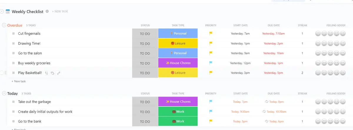 ClickUp's Wekelijkse Checklist sjabloon